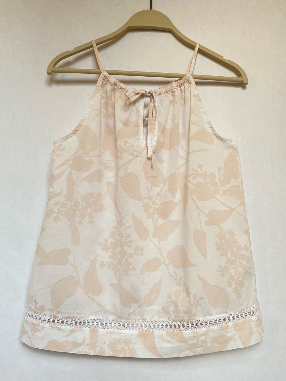 Haven Well Within Beige Floral Halter Tank Top Lace Trim Neutral Romantic Small